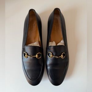 Gucci Black Leather Loafers with Gold Detail